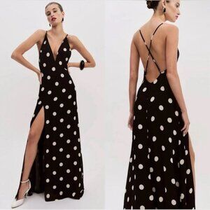 NEW Reformation Zani Polka Dot Maxi Dress Black White size 10